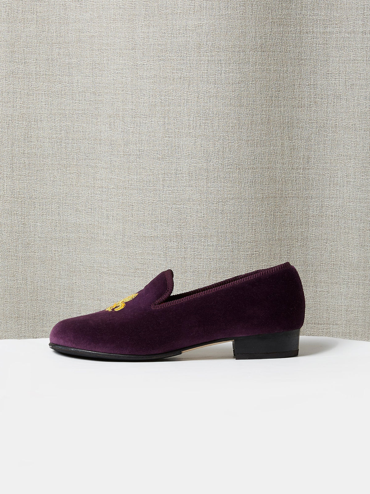 Albert Slipper Hand Embroidered in Deep Purple Velvet, view 2