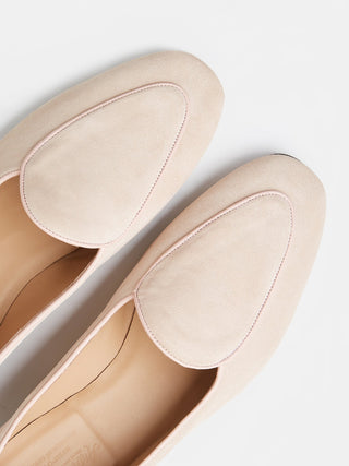 Pink Suede Belgian Loafers on Leather Soles