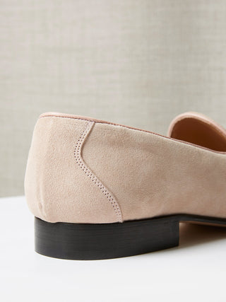 Pink Suede Belgian Loafers on Leather Soles