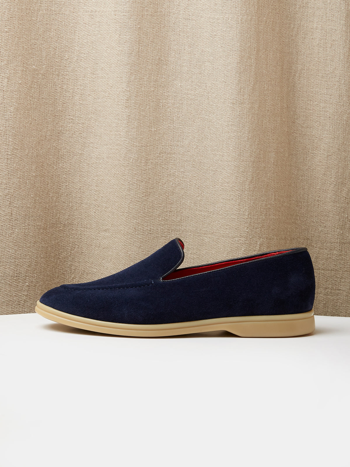 Pintuck Loafer in Navy Suede, view 2