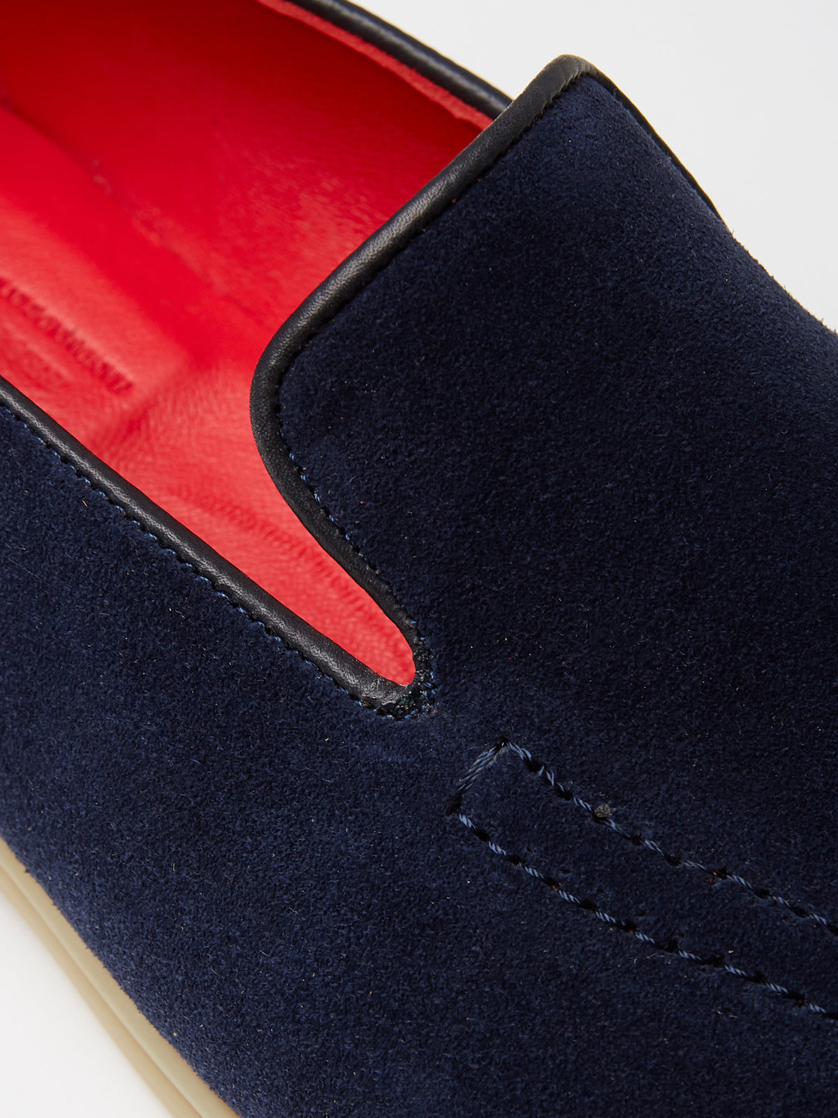 Pintuck Loafer in Navy Suede, view 4