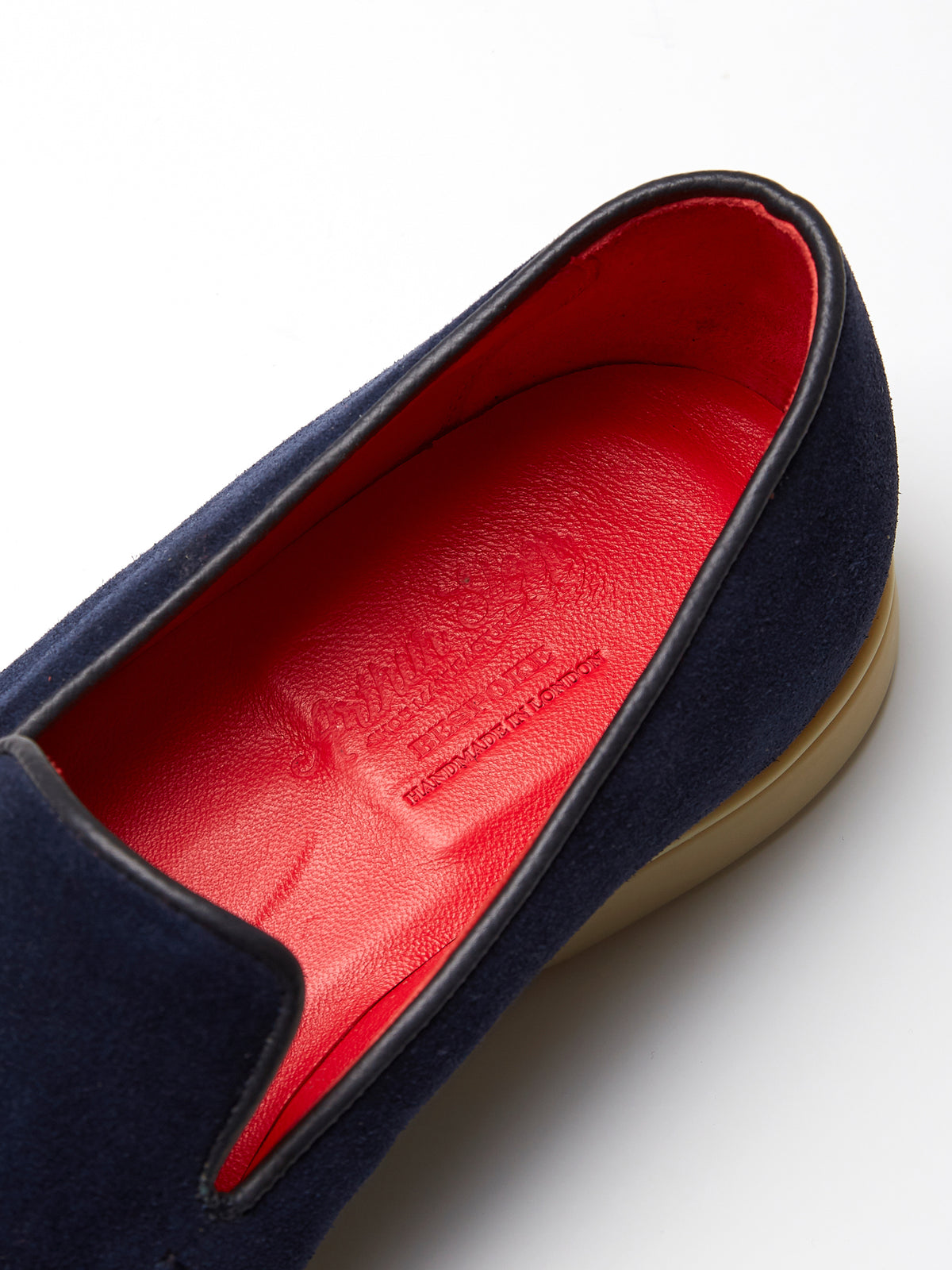 Pintuck Loafer in Navy Suede, view 5