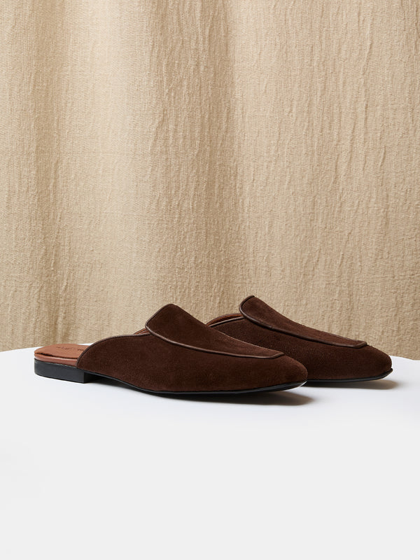 Belgian Mule in Chocolate Brown Suede
