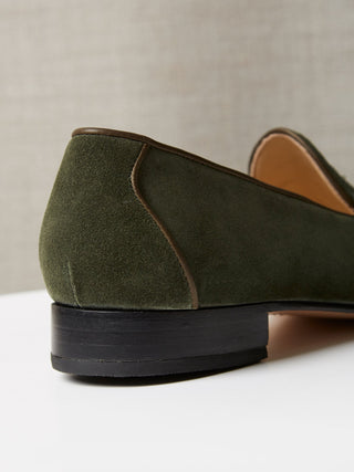 Belgian Penny Loafer in Forest Green Suede