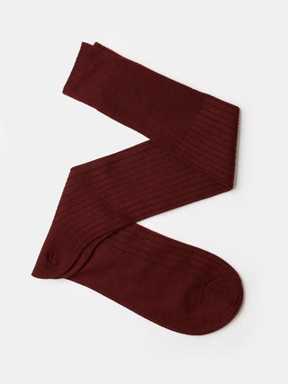 Knee High Ribbed Wool Socks in Burgundy