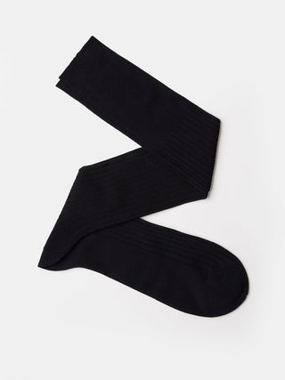 Knee High Ribbed Cotton Socks in Midnight
