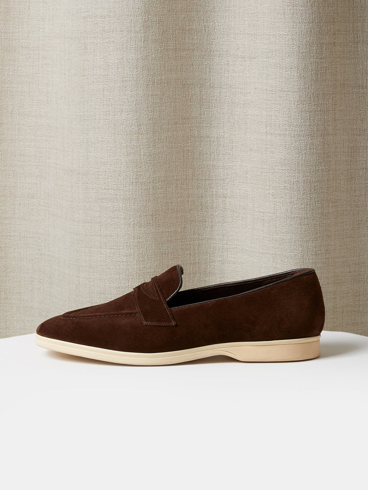 Penny Loafer in Chocolate Brown Suede with Rubber Sole, view 2