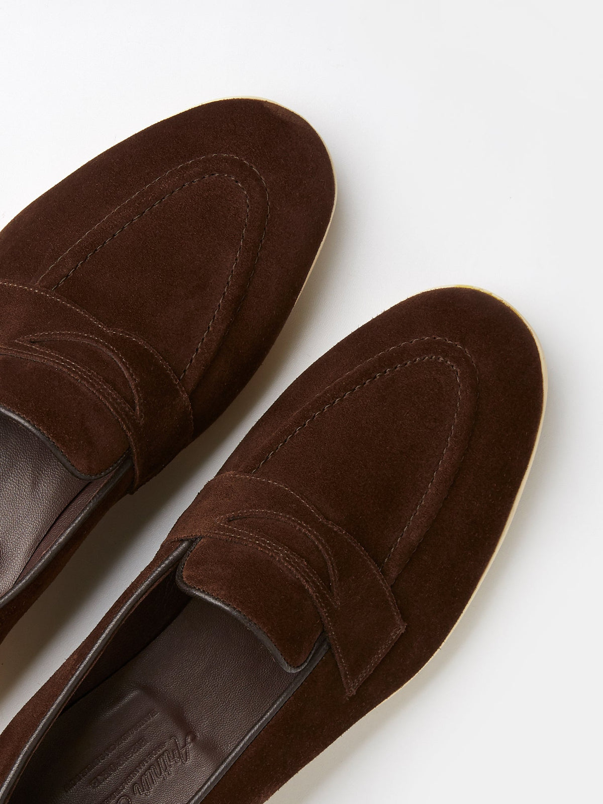 Penny Loafer in Chocolate Brown Suede with Rubber Sole, view 3