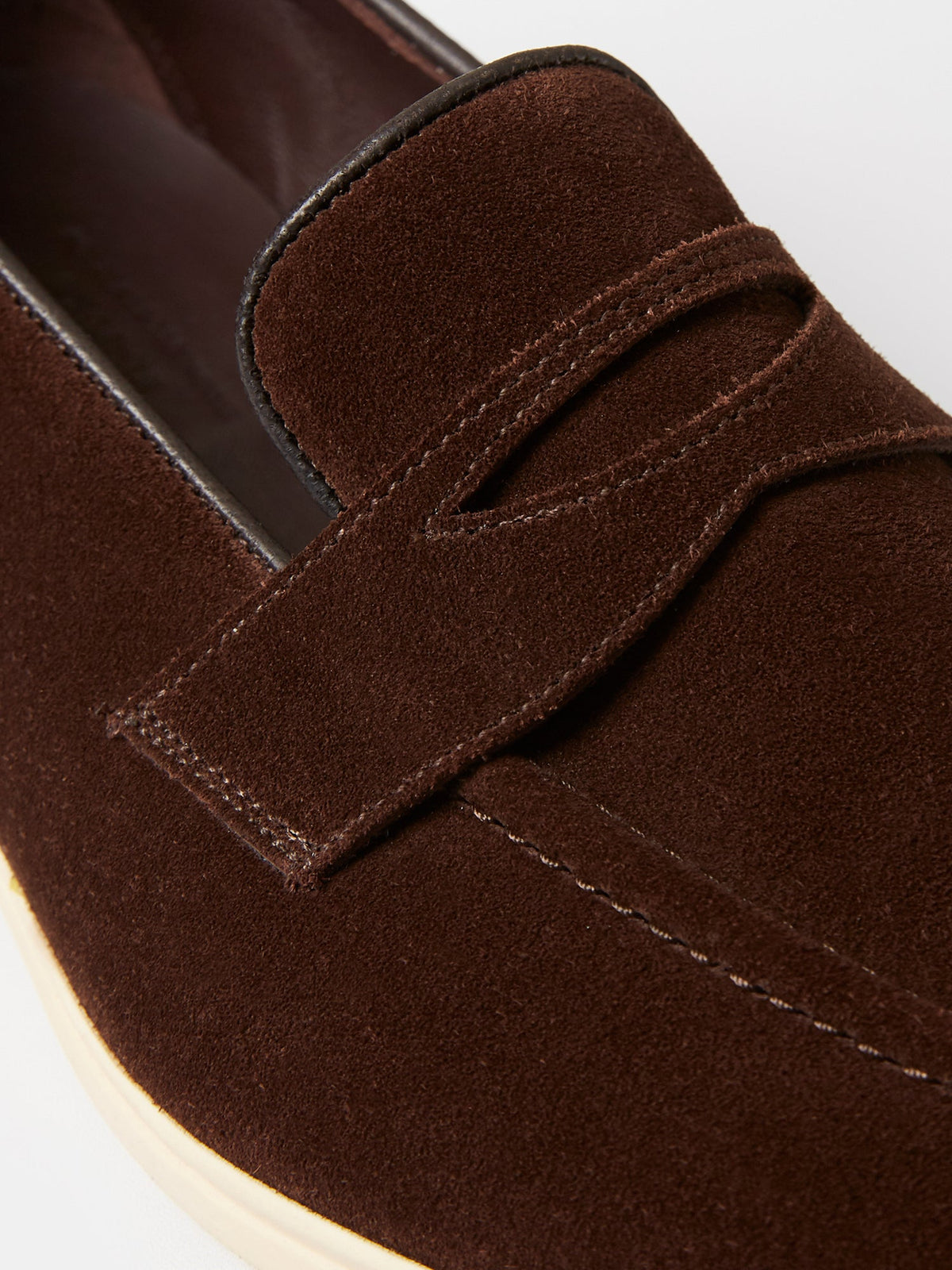 Penny Loafer in Chocolate Brown Suede with Rubber Sole, view 5