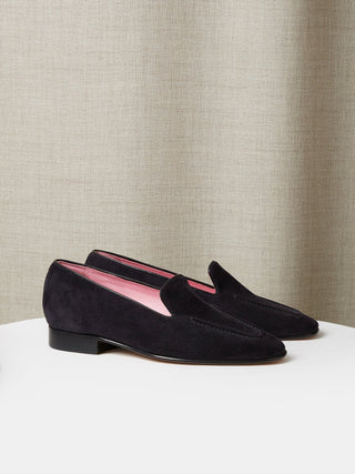Pintuck Loafer in Navy Suede