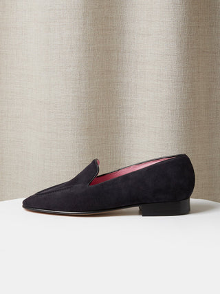 Pintuck Loafer in Navy Suede