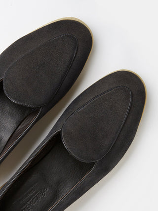 Navy Suede Belgian Loafers with Cream Rubber Soles