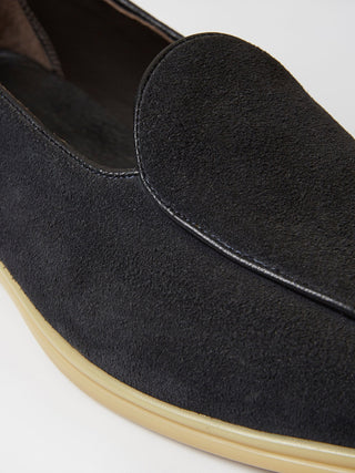 Navy Suede Belgian Loafers with Cream Rubber Soles