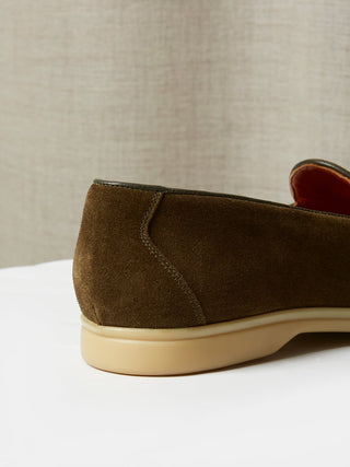 Olive Green Suede Belgian Tassel Loafers with Rubber Soles