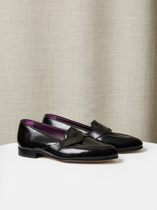 High Shine Black Calf Caledonian Loafer
