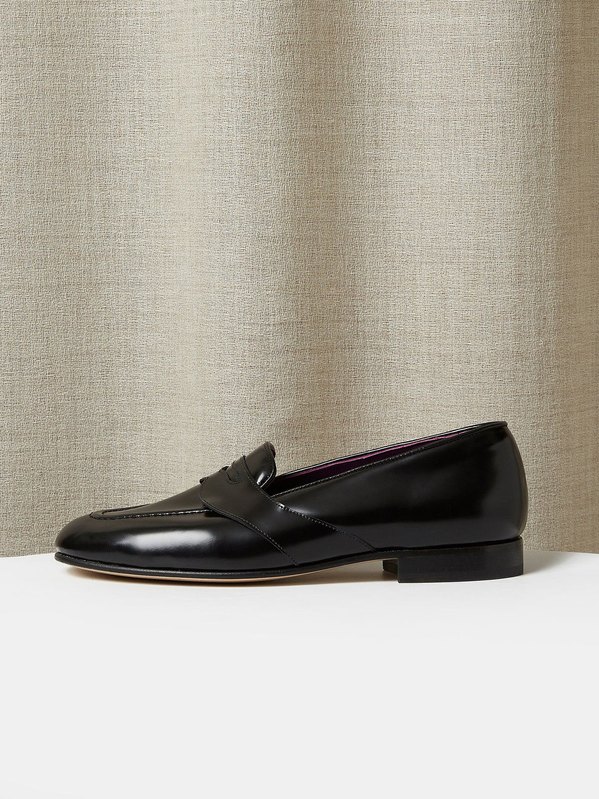 The Caledonian Loafer in High-Shine Black Calf Leather, view 2