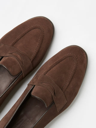 Brown Suede Penny Loafers with Rubber Soles