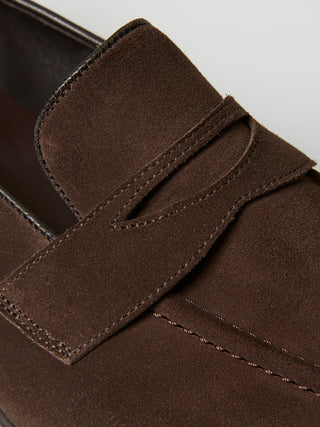 Brown Suede Penny Loafers with Rubber Soles