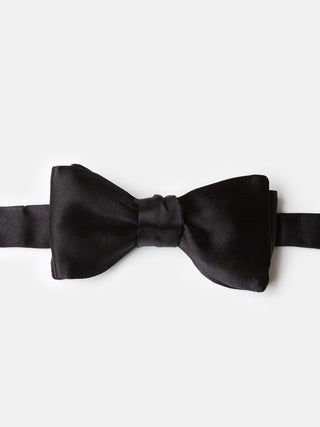 Bow Tie in Black Silk Satin - Self Tie