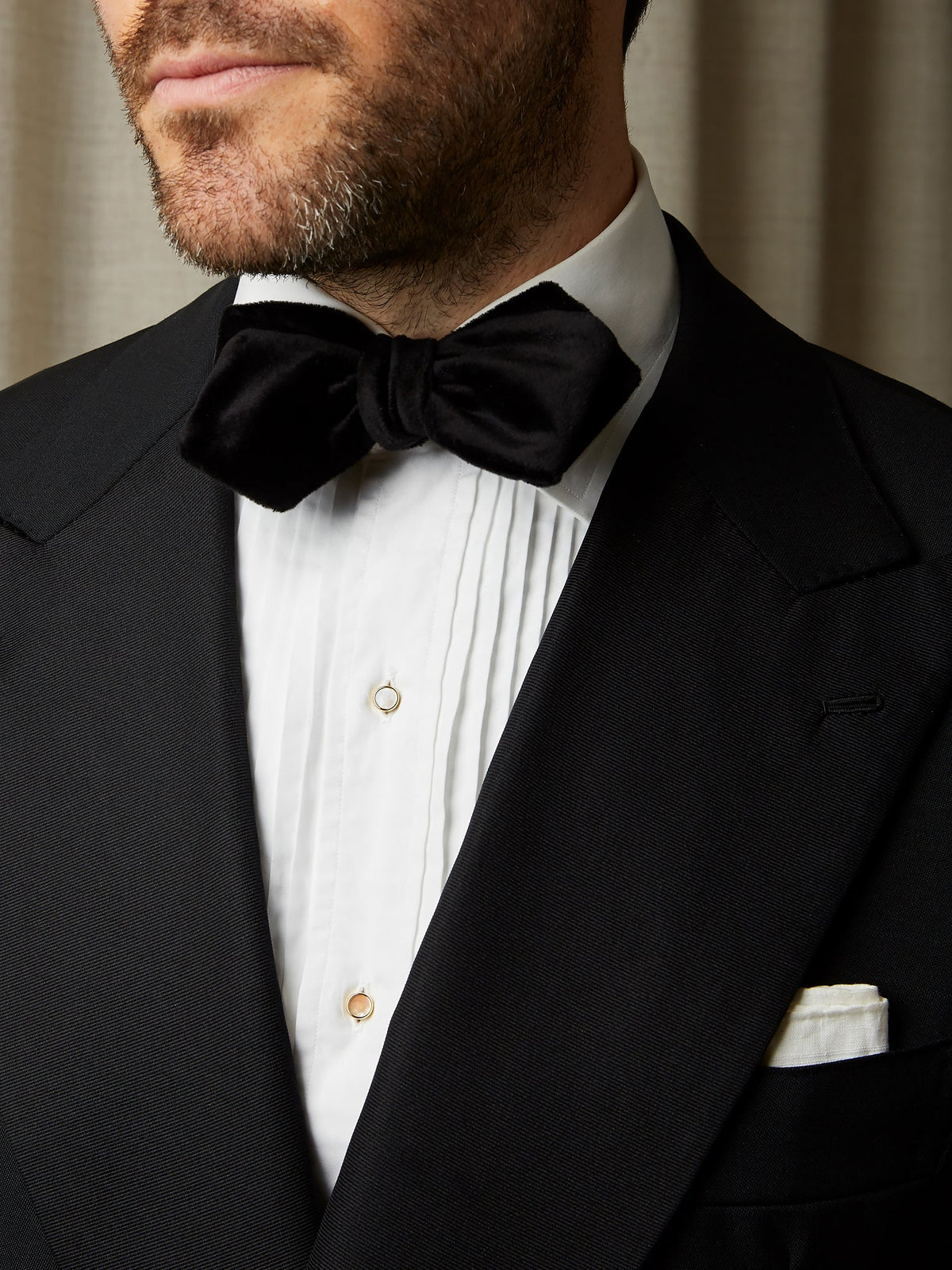 Diamond Point Bow Tie in Black Silk Velvet - Self Tie, view 4