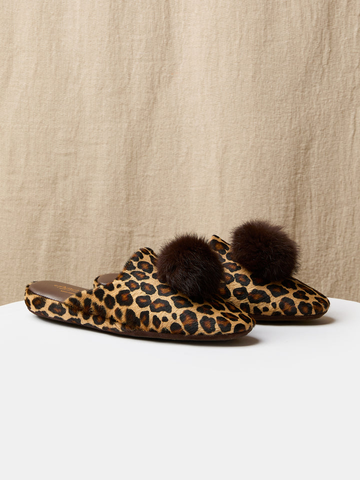 Pom Pom Slipper in Pony hair leopard
