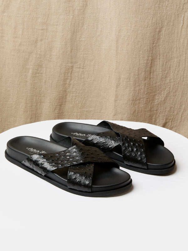 The Tahoun Sandal in Black Ostrich