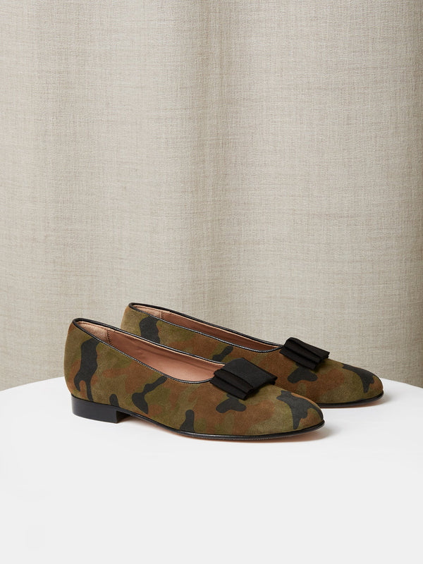 Opera Pump in Green Camouflage Suede