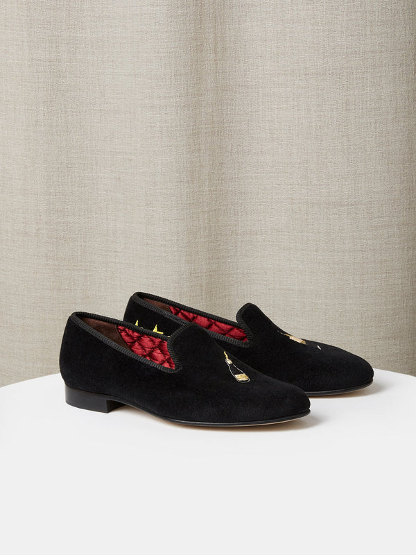 Albert Slipper in Black Velvet with Cocktail Hand-Embroidery