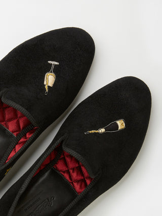 Evening Slipper in Black Velvet with Cocktail Hand-Embroidery