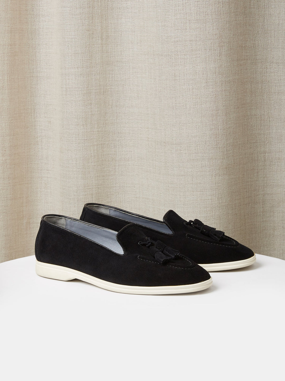 Tassel Loafer in Black Suede, view 1