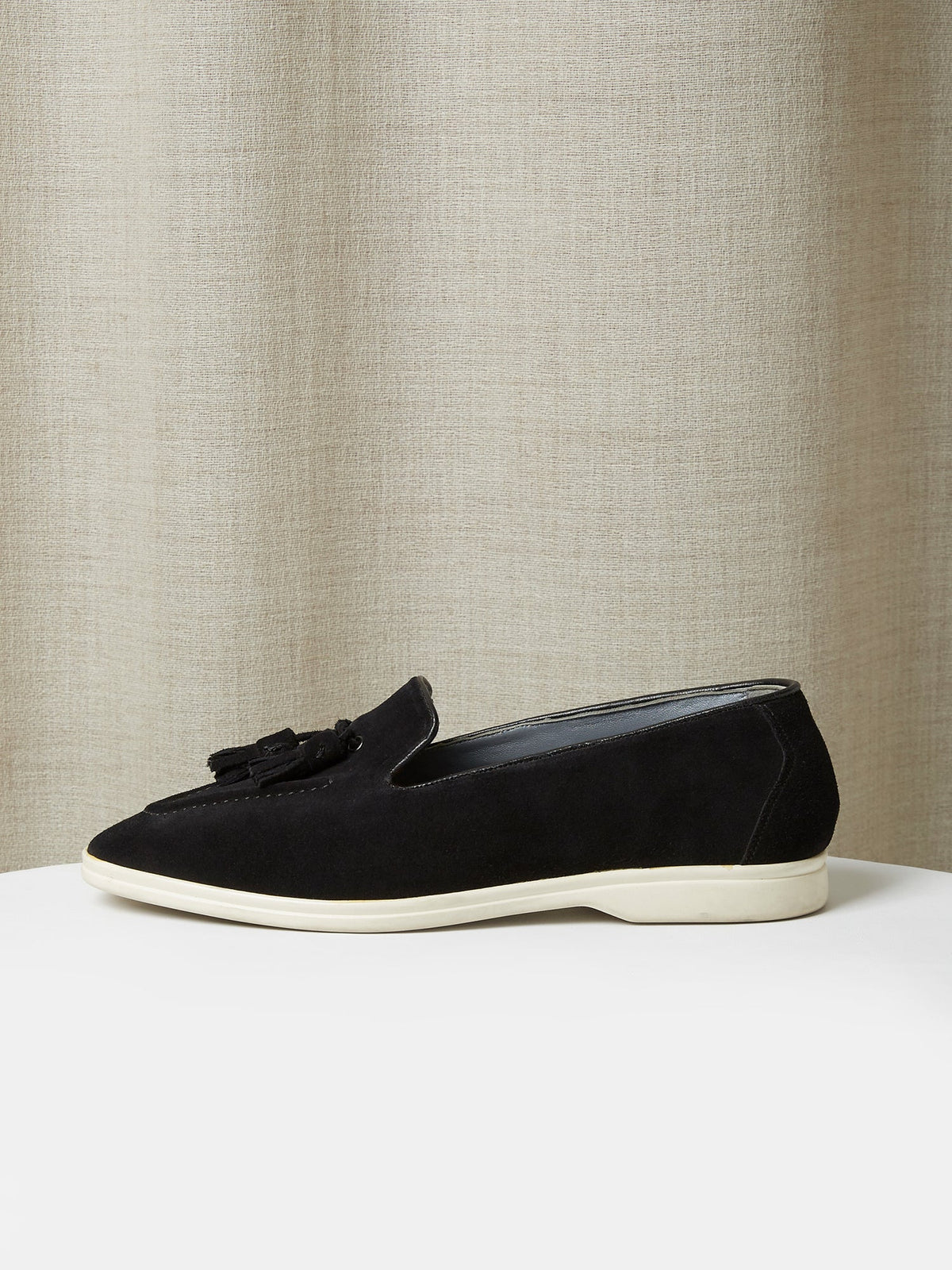 Tassel Loafer in Black Suede, view 2