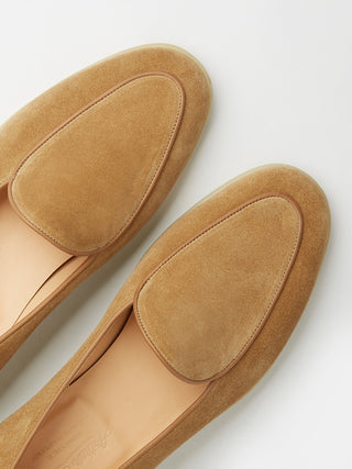 Sand Suede Belgian Loafers with Cream Rubber Soles