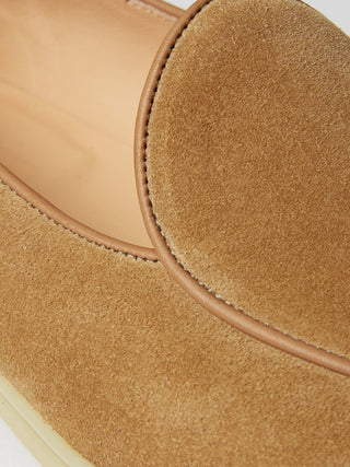 Sand Suede Belgian Loafers with Cream Rubber Soles