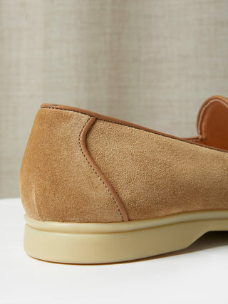 Sand Suede Belgian Loafers with Cream Rubber Soles