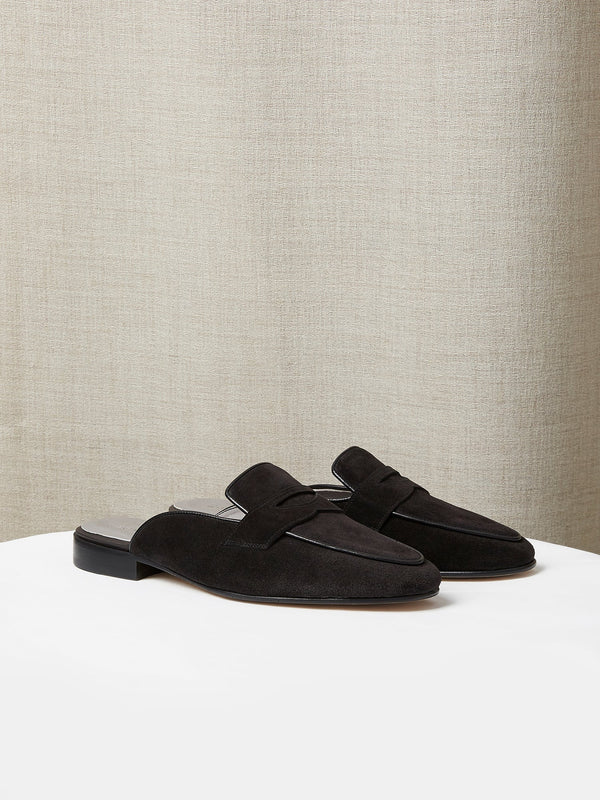 Penny Loafer Mule in Black Suede
