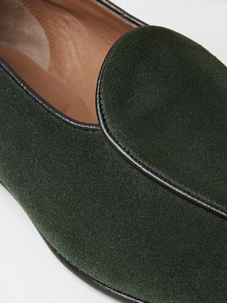 Moss Green Suede Belgian Loafers on Leather Soles