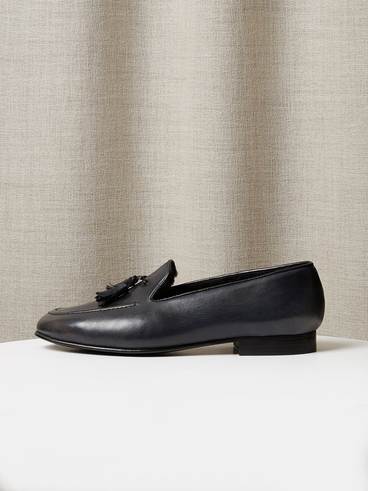 Tassel Loafer in Grey Hand-Painted Patina Leather, view 2