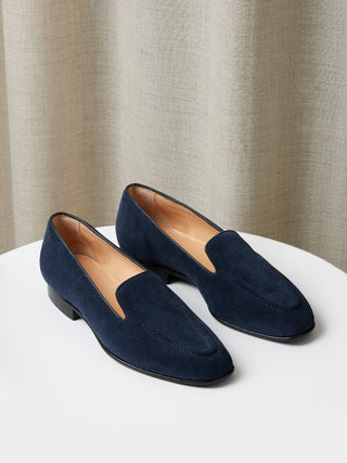Navy Suede Pintuck Loafers