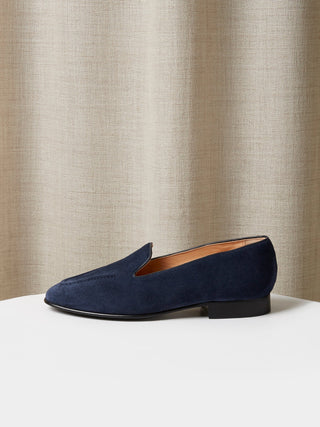 Navy Suede Pintuck Loafers
