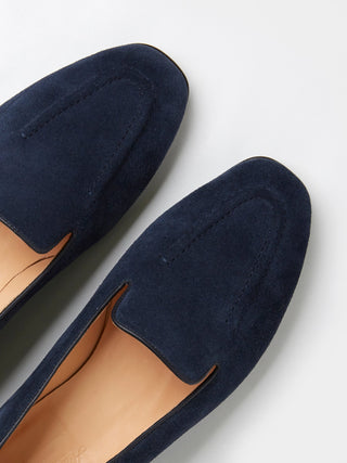 Navy Suede Pintuck Loafers