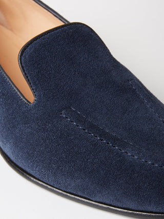 Navy Suede Pintuck Loafers