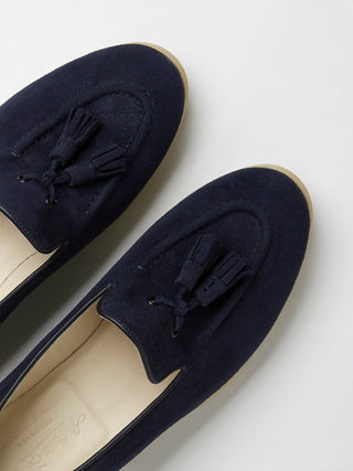 Navy Tassel Loafers with Rubber Soles