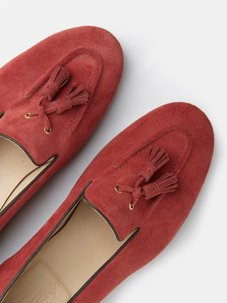 Red Suede Pintuck Tassel Driving Shoe