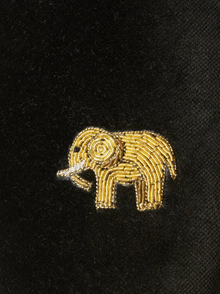 Children's Elephant Embroidered Black Velvet Loafers