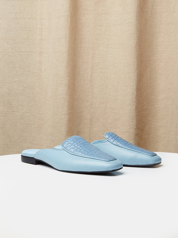 Belgian Mule in Blue Crocodile and Calf Leather