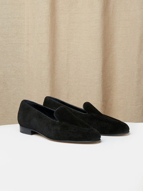 Pintuck Loafer in Black Suede