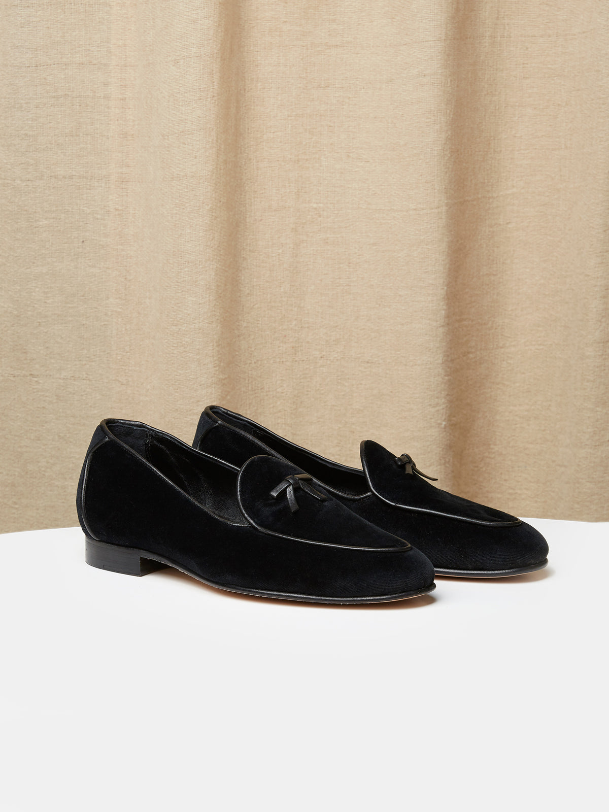 Belgian Loafer with Bow in Black Silk Velvet, view 1