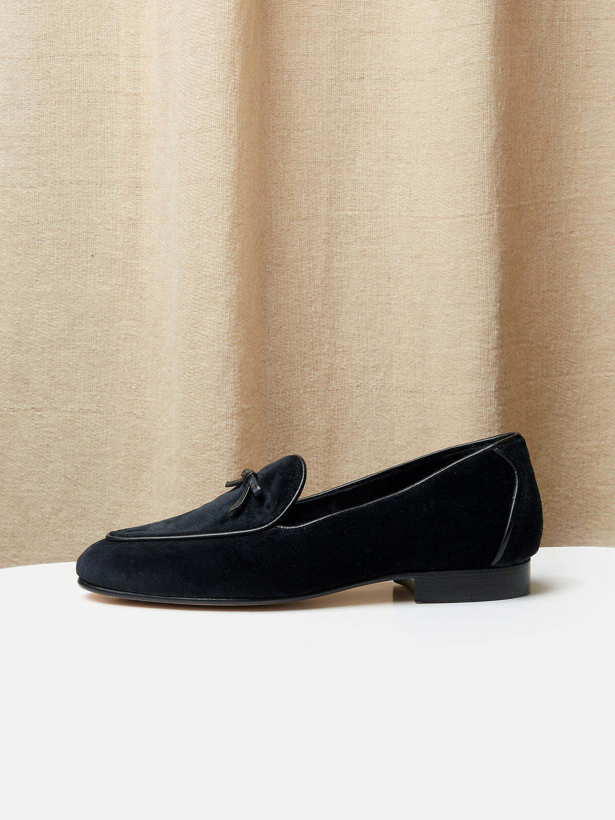 Belgian Loafer with Bow in Black Silk Velvet, view 2
