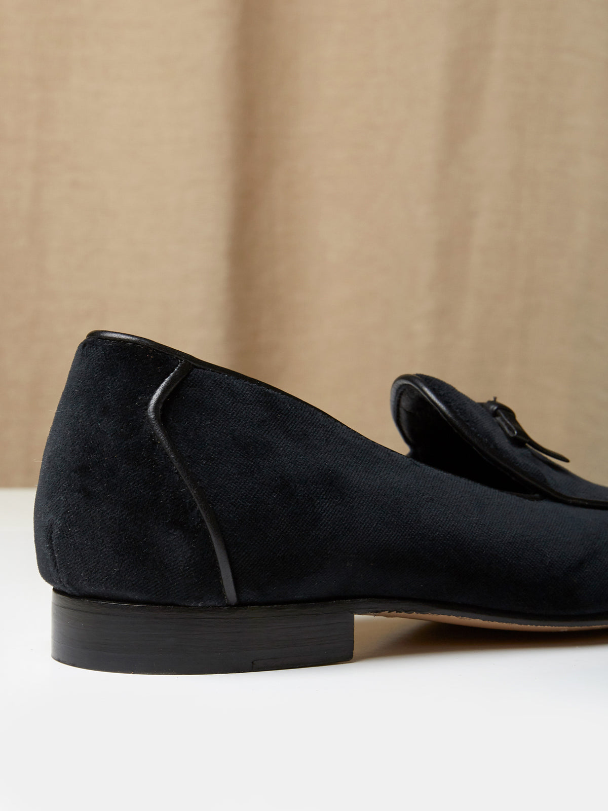Belgian Loafer with Bow in Black Silk Velvet, view 4