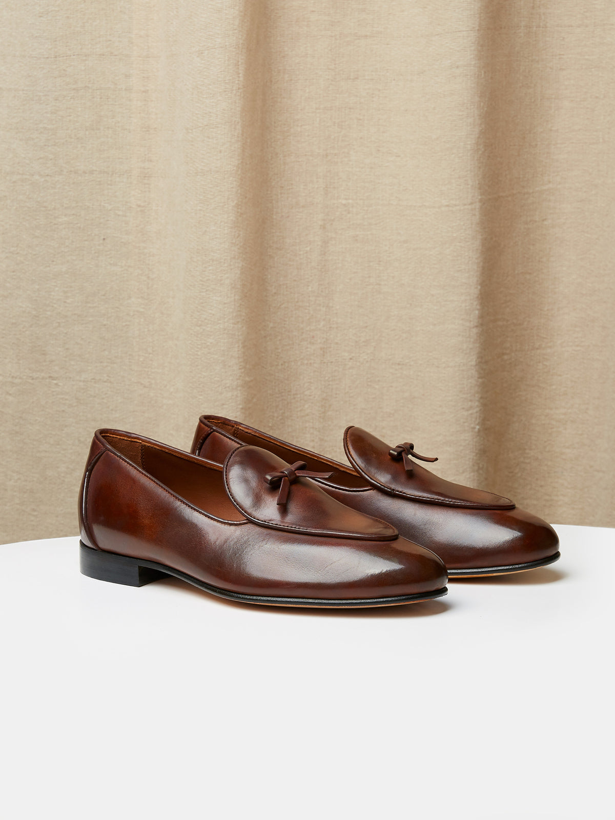 Belgian Loafer with Bow in Brown Patina Leather, view 1